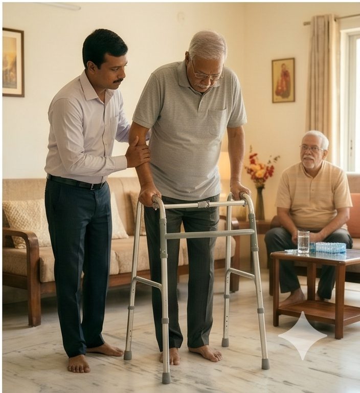 Elder-care companion helping a senior at home